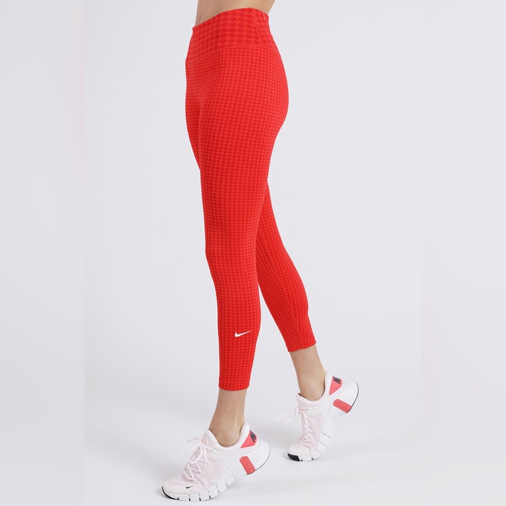 NIKE DRI-FIT 7/8 LEGGINGS ONE ICON CLASH Houndstooth Red DD4563-673-RED Size 2x - Picture 8 of 14
